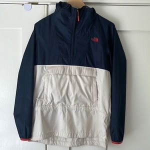 The North Face Fanorak Wind/Water resistant Half Zip Pull Over Navy/White/Pink
